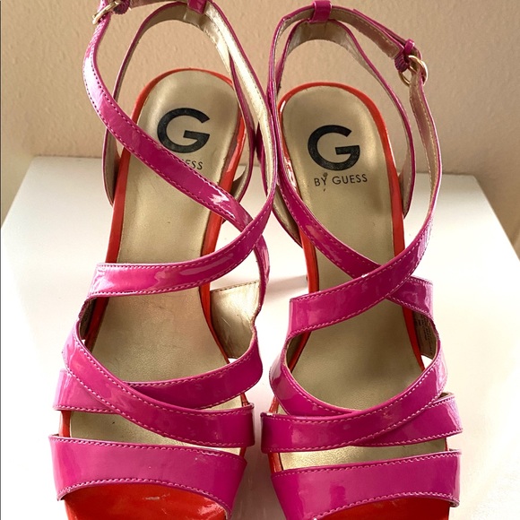Hot Pink & Red Strappy Heels - Picture 4 of 5